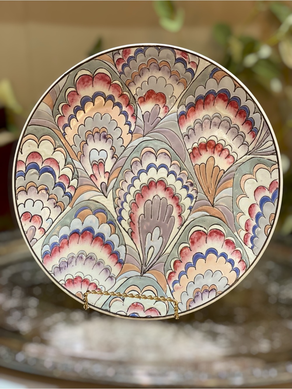 Vintage Chinese Famille Enamel Peacock Charger Plate Chinoiserie Signed